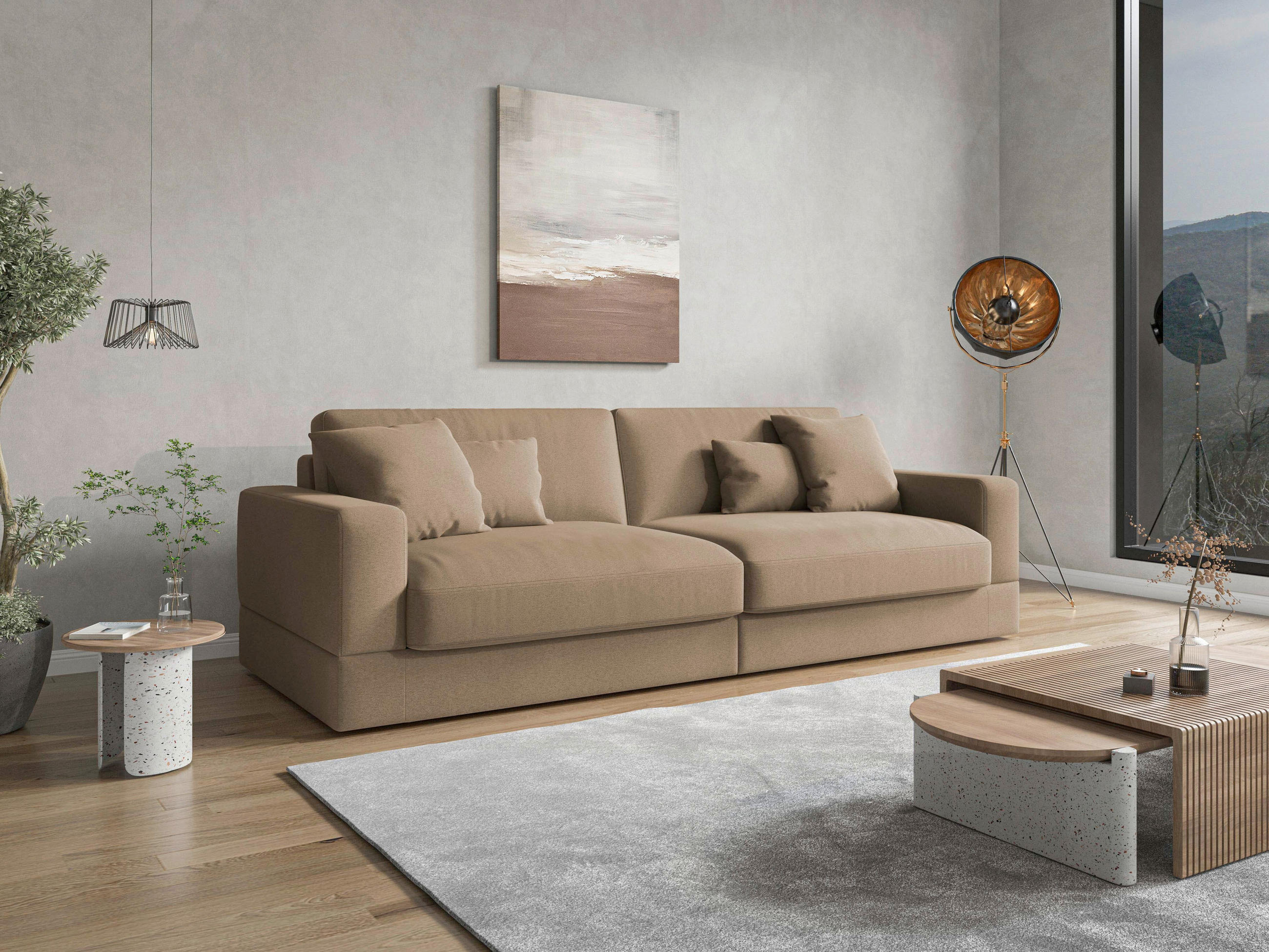 BIGSOFA FABIO E Mikrofaser Braun  - Schwarz/Braun, MODERN, Kunststoff/Textil (264/87/108cm) - Sit & More