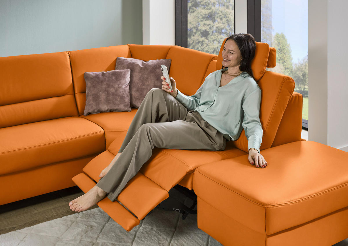 ECKSOFA  in Echtleder Orange  290/249 cm  - Schwarz/Orange, KONVENTIONELL, Leder/Metall (290/249cm) - Beldomo Premium
