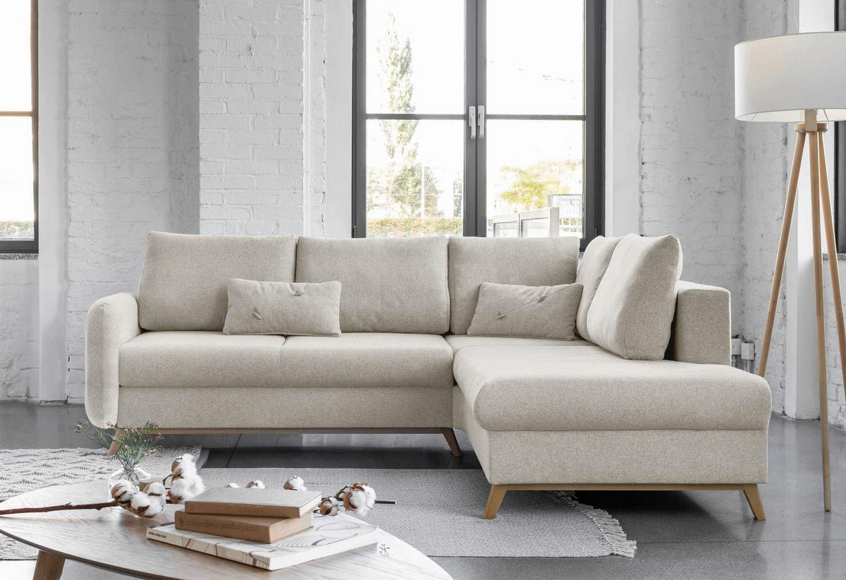 KUTNA GARNITURA tekstil  bež   - prirodne boje/bež, tekstil/drvo (242/202cm) - MID.YOU