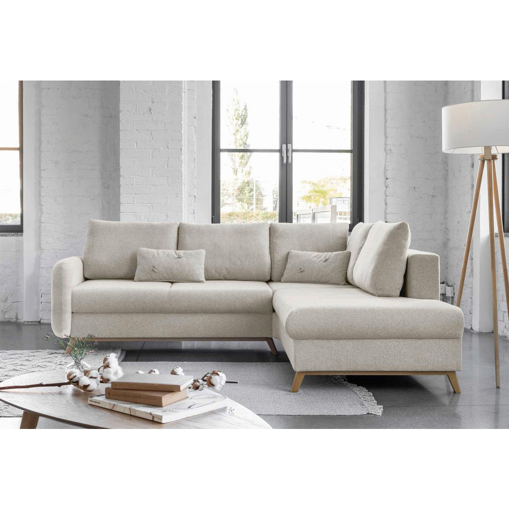 Thumbnail - Mid.you Ecksofa, Beige, Textil, Eiche, Uni, 6-Sitzer, Füllung: Schaumstoffflocken,Schaumstoffflocken, Ottomane rechts, L...