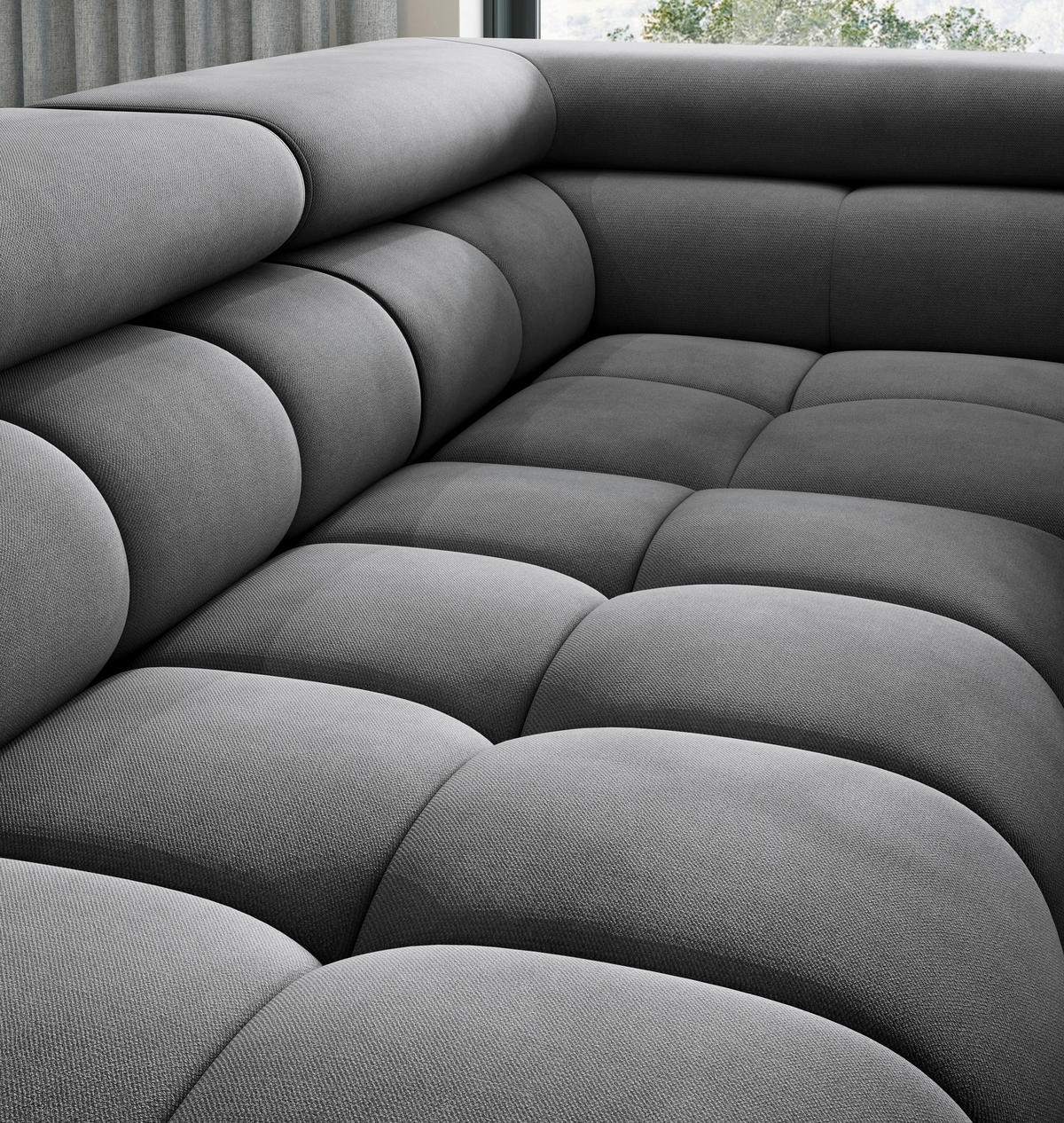 ECKSOFA FERUCCE in Flachgewebe Dunkelgrau  276/200 cm  - Dunkelgrau/Schwarz, Design, Textil/Metall (276/200cm) - MID.YOU