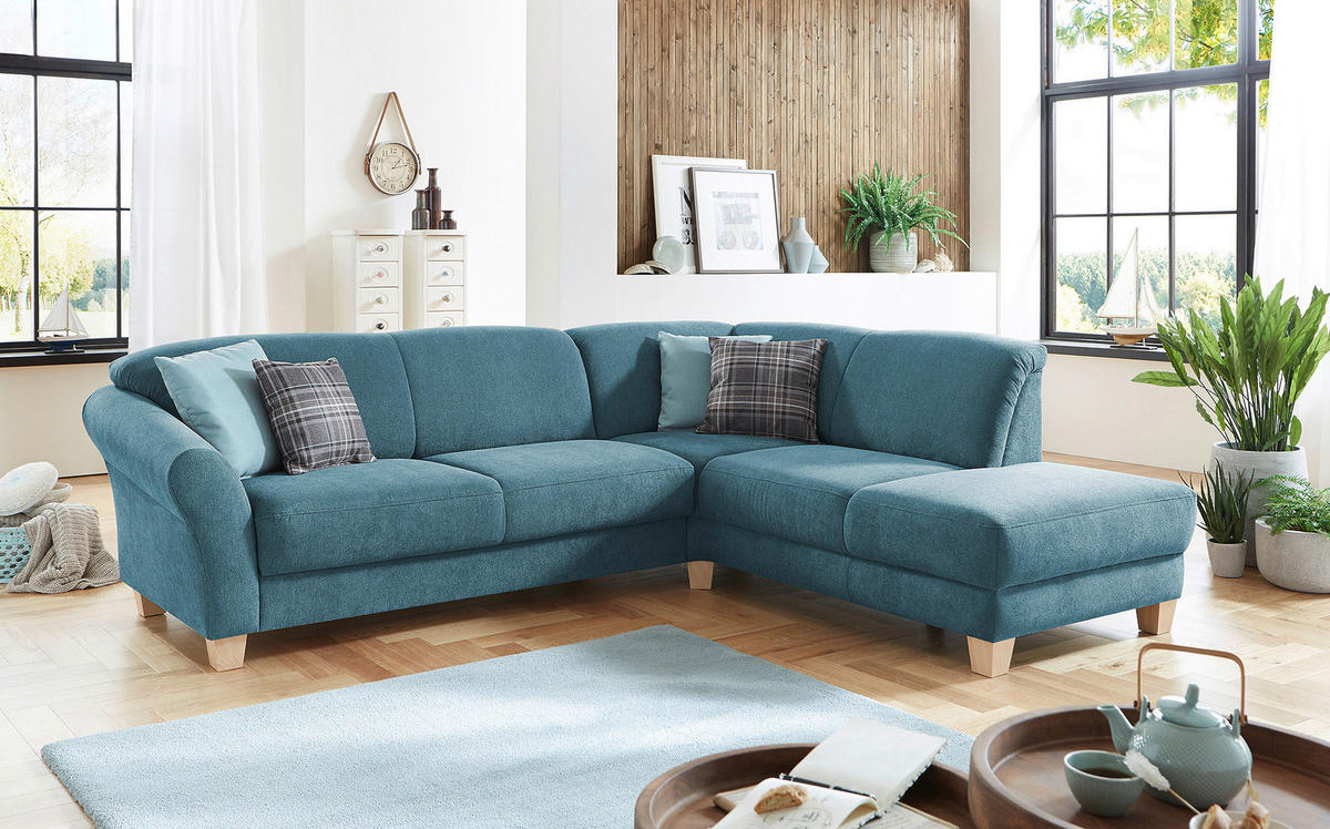 ECKSOFA in Flachgewebe Petrol  - Petrol/Naturfarben, Konventionell, Holz/Textil (257/212cm) - Sit & More