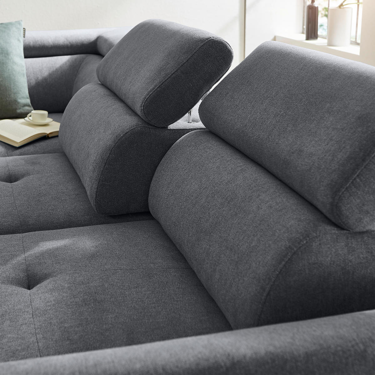 CANAPÉ D'ANGLE in Webstoff Anthrazit  - Anthrazit/Schwarz, Design, Textil/Metall (237/277cm) - Stylife