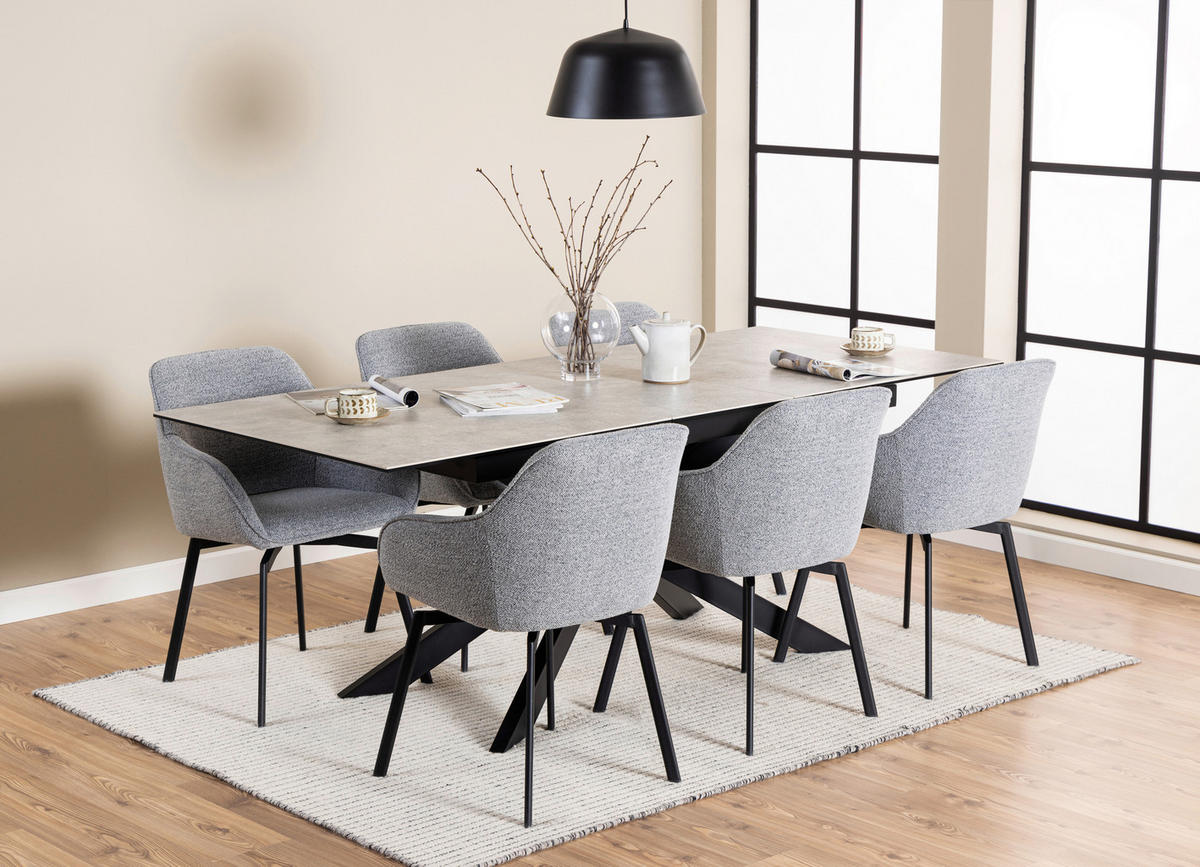 ESSTISCH in Metall, Glas, Keramik 168-210/90/76 cm  - Schwarz/Grau, Design, Glas/Keramik (168-210/90/76cm) - MID.YOU