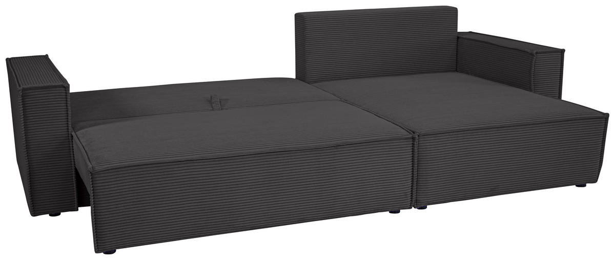 ECKSOFA inkl. Funktionen Dunkelgrau Cord  - Dunkelgrau/Schwarz, Design, Textil (267/141cm) - Xora