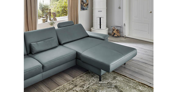 ECKSOFA in Echtleder Blaugrau 334/176 cm - Blaugrau/Schwarz, Design, Leder/Metall (334/176cm) - Dieter Knoll