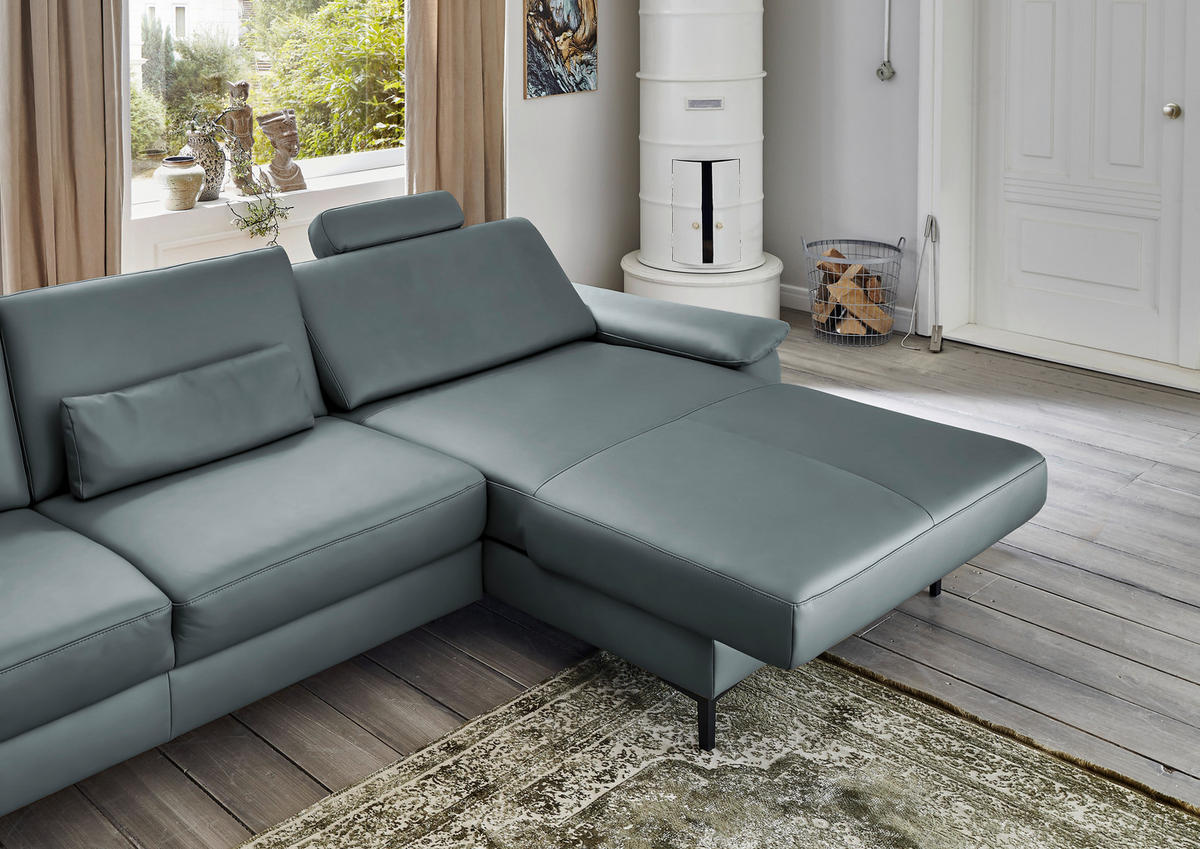 ECKSOFA in Echtleder Blaugrau  - Blaugrau/Schwarz, Design, Leder/Metall (334/176cm) - Dieter Knoll