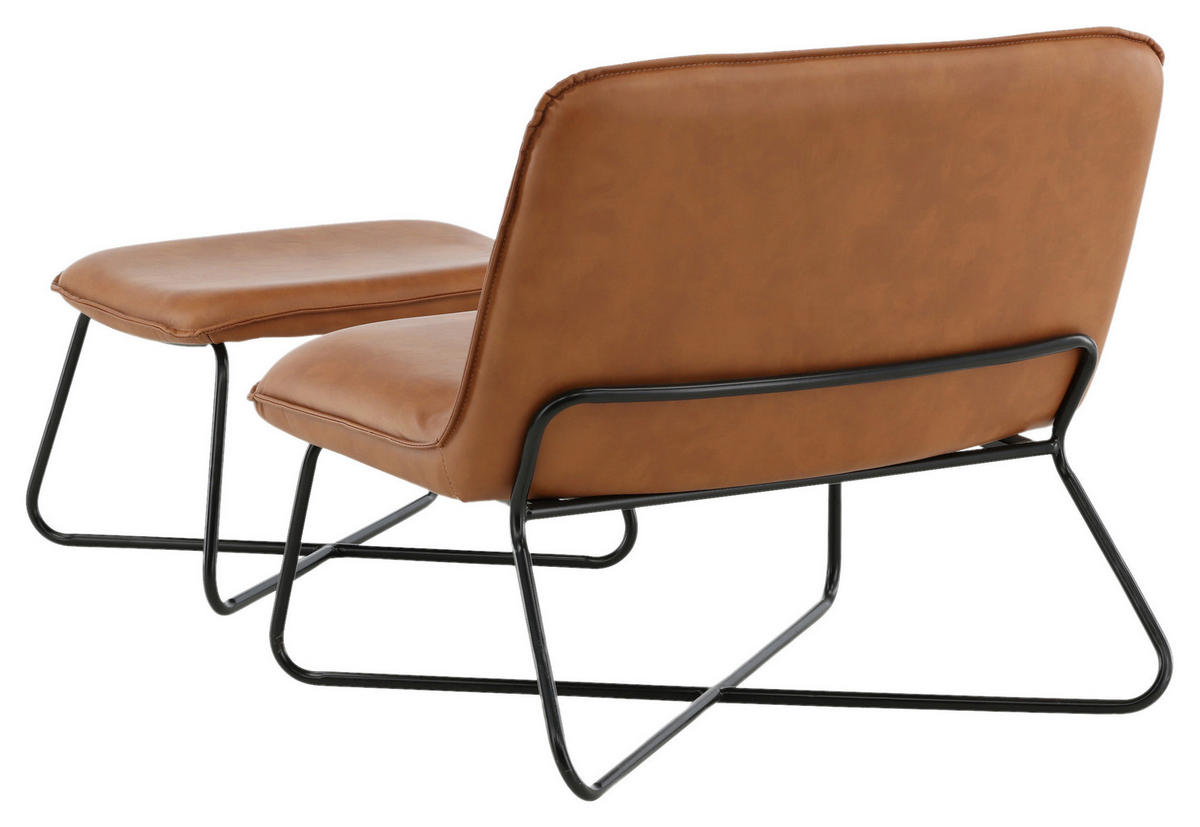 FÅTÖLJ MED FOTPALL i metall, textil brun, svart  - brun/svart, Design, metall/textil (78/71/75cm) - Livetastic