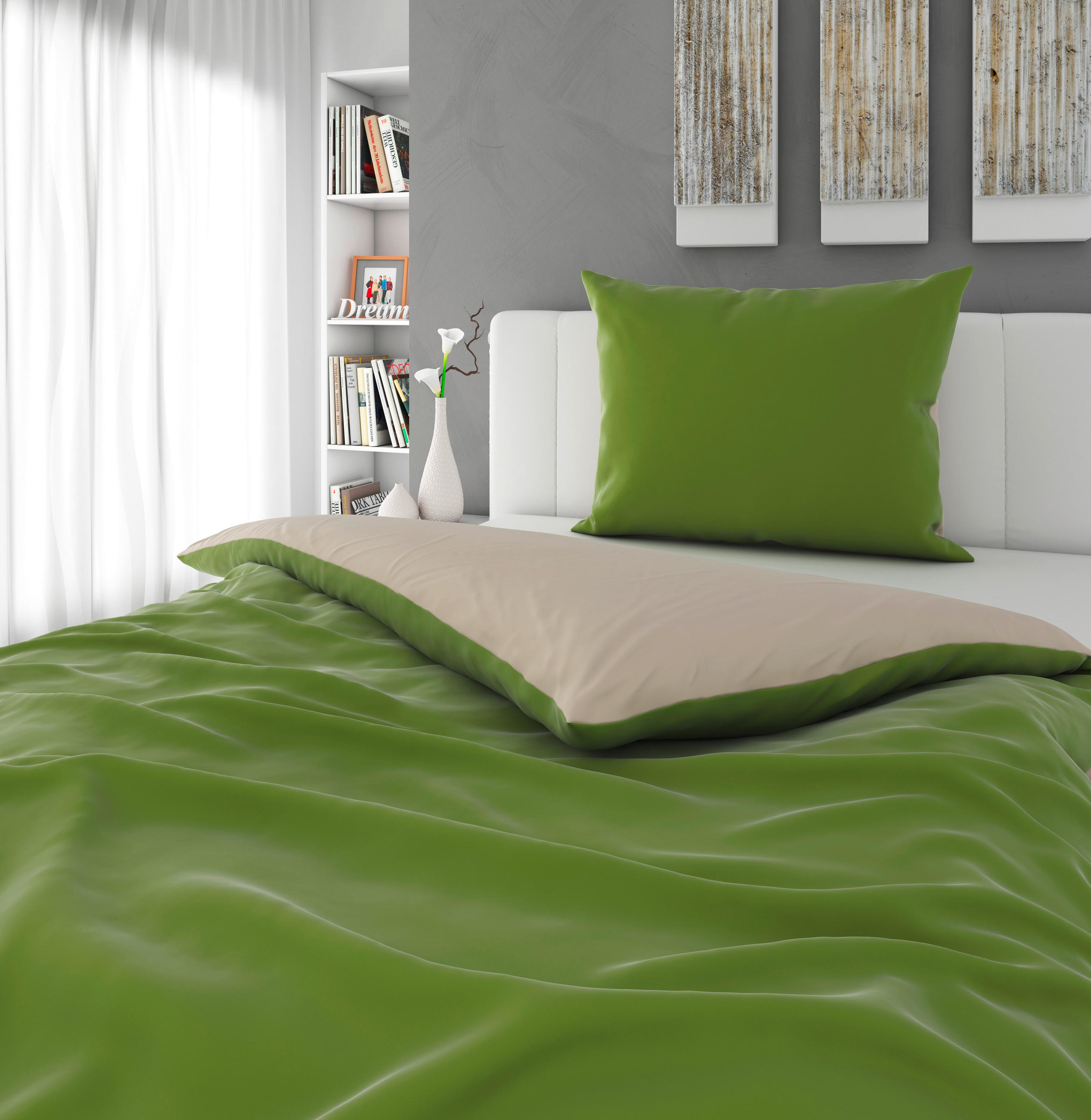 OBOJESTRANSKA POSTELJNINA OLIVE 140/200 cm saten zelena  - zelena, Basics, tekstil (140/200cm) - Esposa