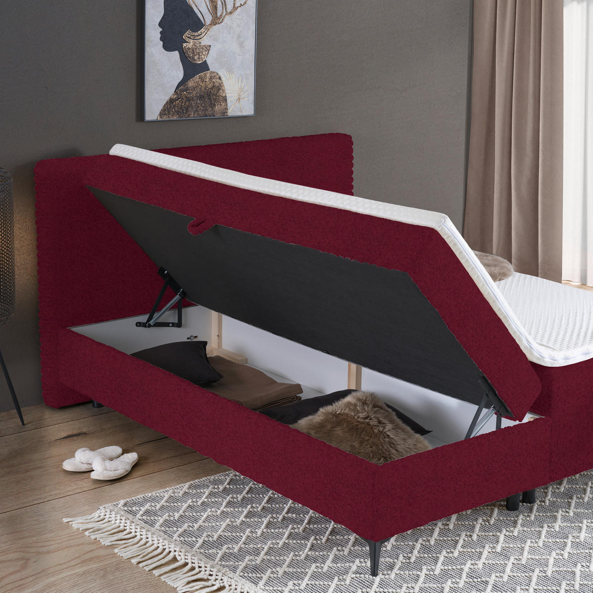 BOXBETT 160/200 cm  in Rot  - Rot/Schwarz, Design, Holz/Holzwerkstoff (160/200cm) - Xora