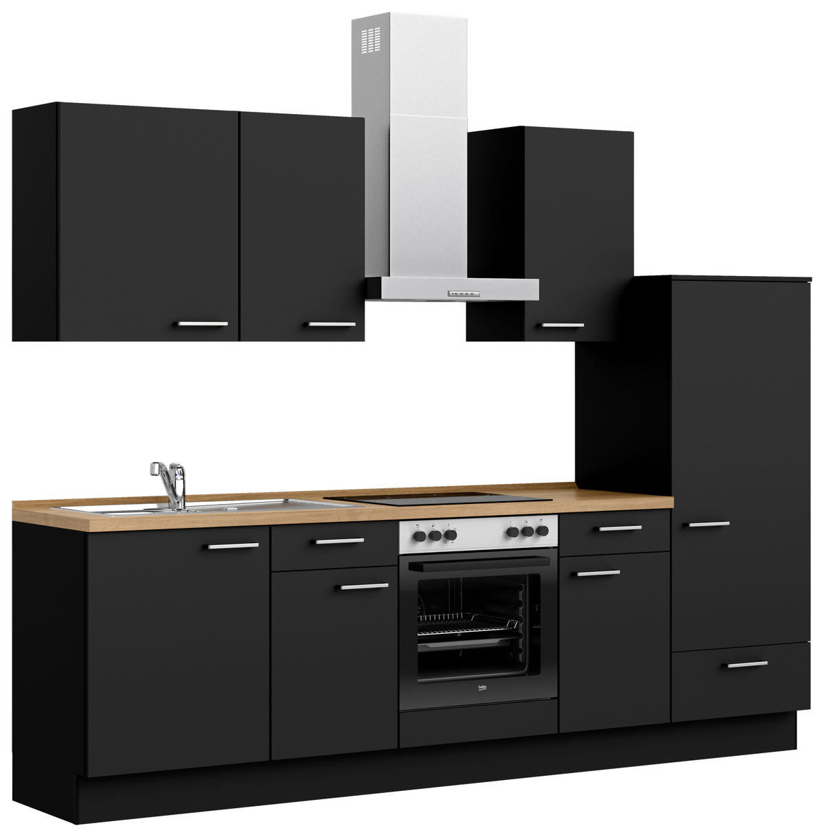 KÜCHENBLOCK Touch 270 cm  in Schwarz, Eichefarben  - Edelstahlfarben/Eichefarben, MODERN, Holzwerkstoff/Metall (270cm) - Nobilia