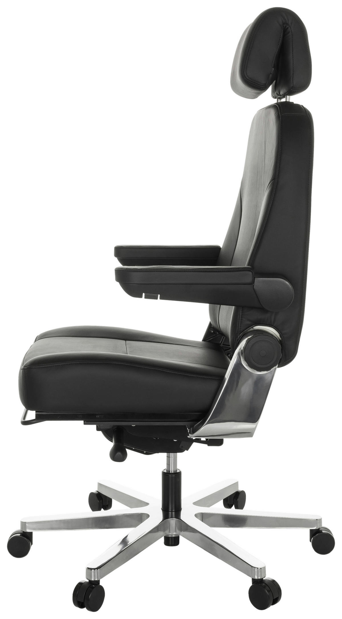CHEFSESSEL  in Schwarz  - Silberfarben/Schwarz, Basics, Leder/Metall (70/123-133/63cm) - MID.YOU