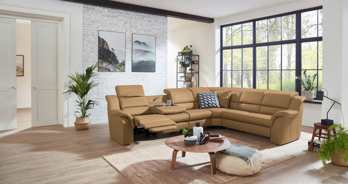 ECKSOFA  in Echtleder Honig  324/260 cm  - Chromfarben/Honig, KONVENTIONELL, Leder/Kunststoff (324/260cm) - Cantus