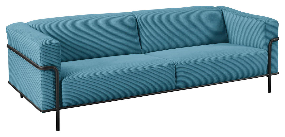 3-SITZER-SOFA in Cord Petrol  - Petrol/Schwarz, Design, Textil/Metall (236/67/96cm) - Johann Jakob