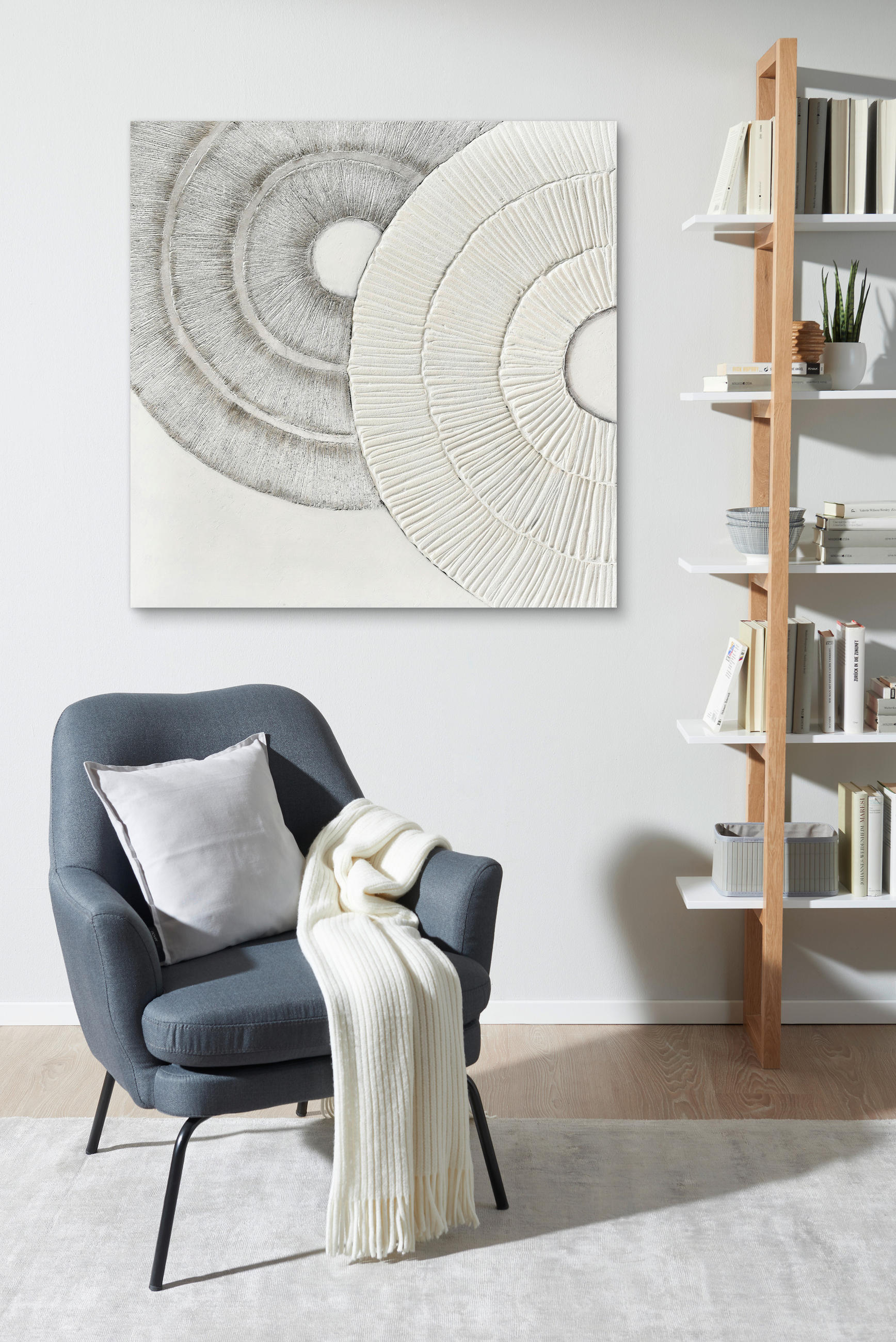 ÖLGEMÄLDE Abstraktes  - Weiß/Grau, Design, Holz/Textil (100cm) - Monee