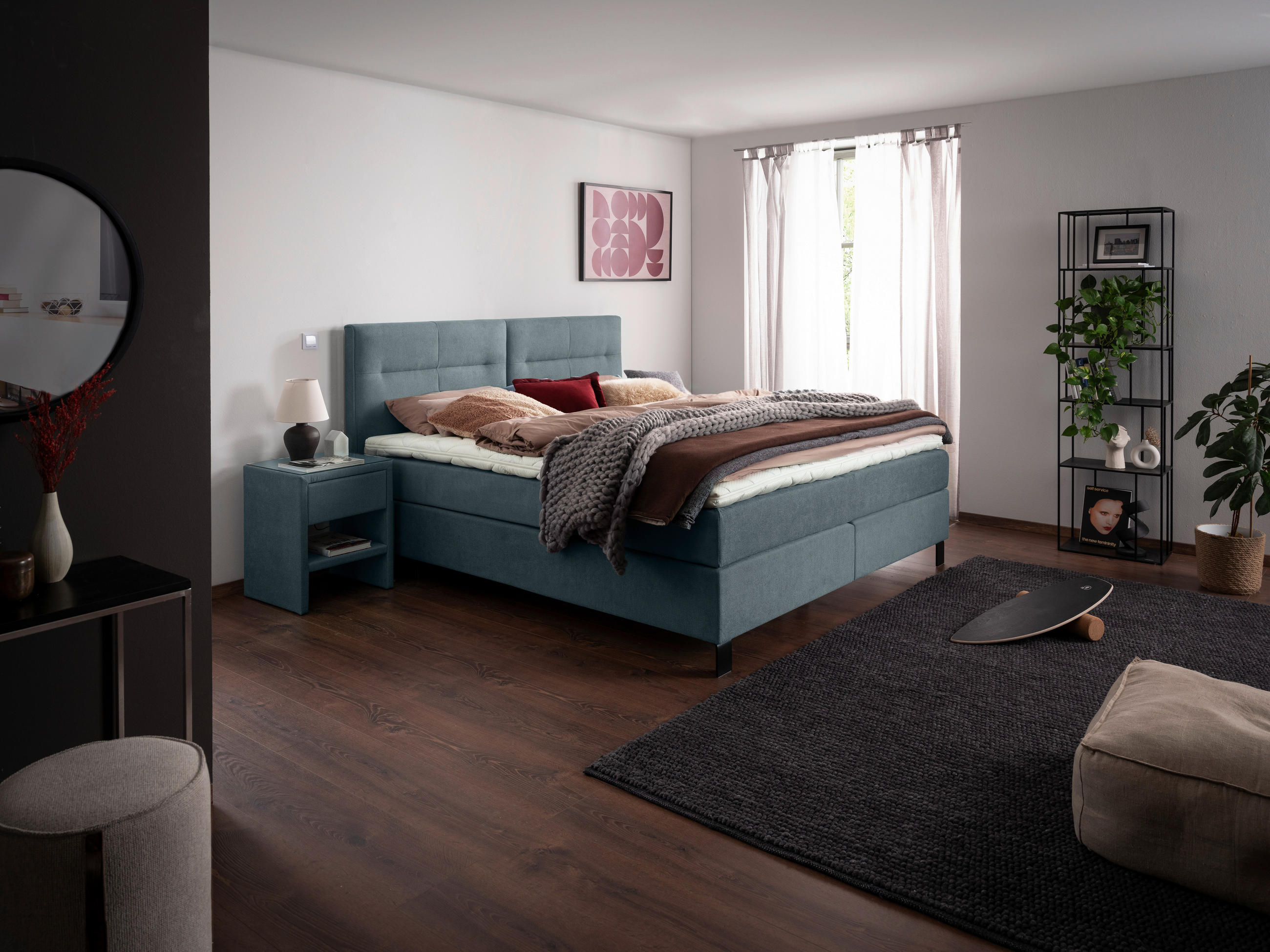 BOXSPRINGBETT 180/220 cm  in Graublau  - Graublau/Schwarz, KONVENTIONELL, Textil/Metall (180/220cm) - Esposa