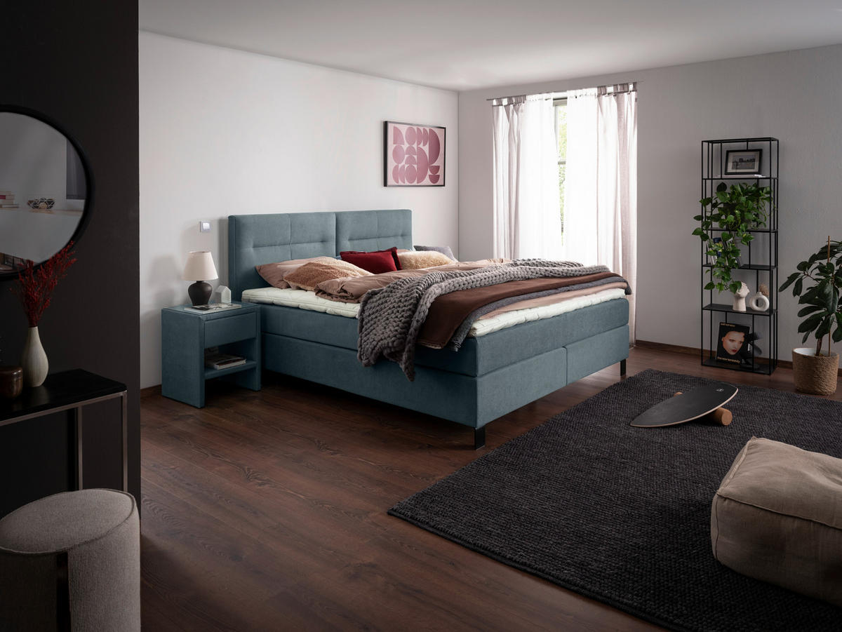 BOXSPRINGBETT 180/220 cm  in Graublau  - Graublau/Schwarz, KONVENTIONELL, Textil/Metall (180/220cm) - Esposa