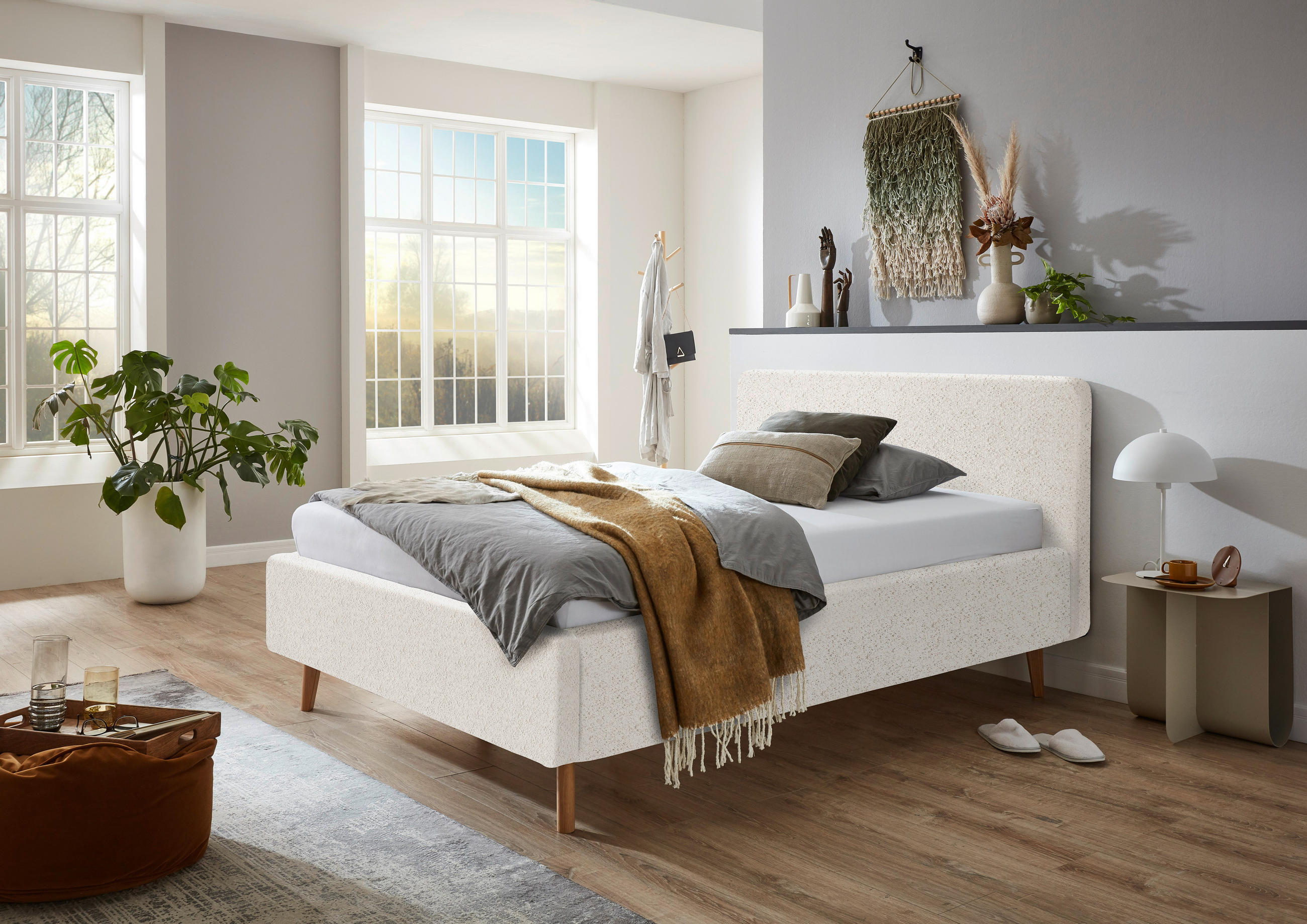 POLSTERBETT 160/200 cm  in Creme  - Eichefarben/Creme, Design, Holz/Textil (160/200cm) - Xora