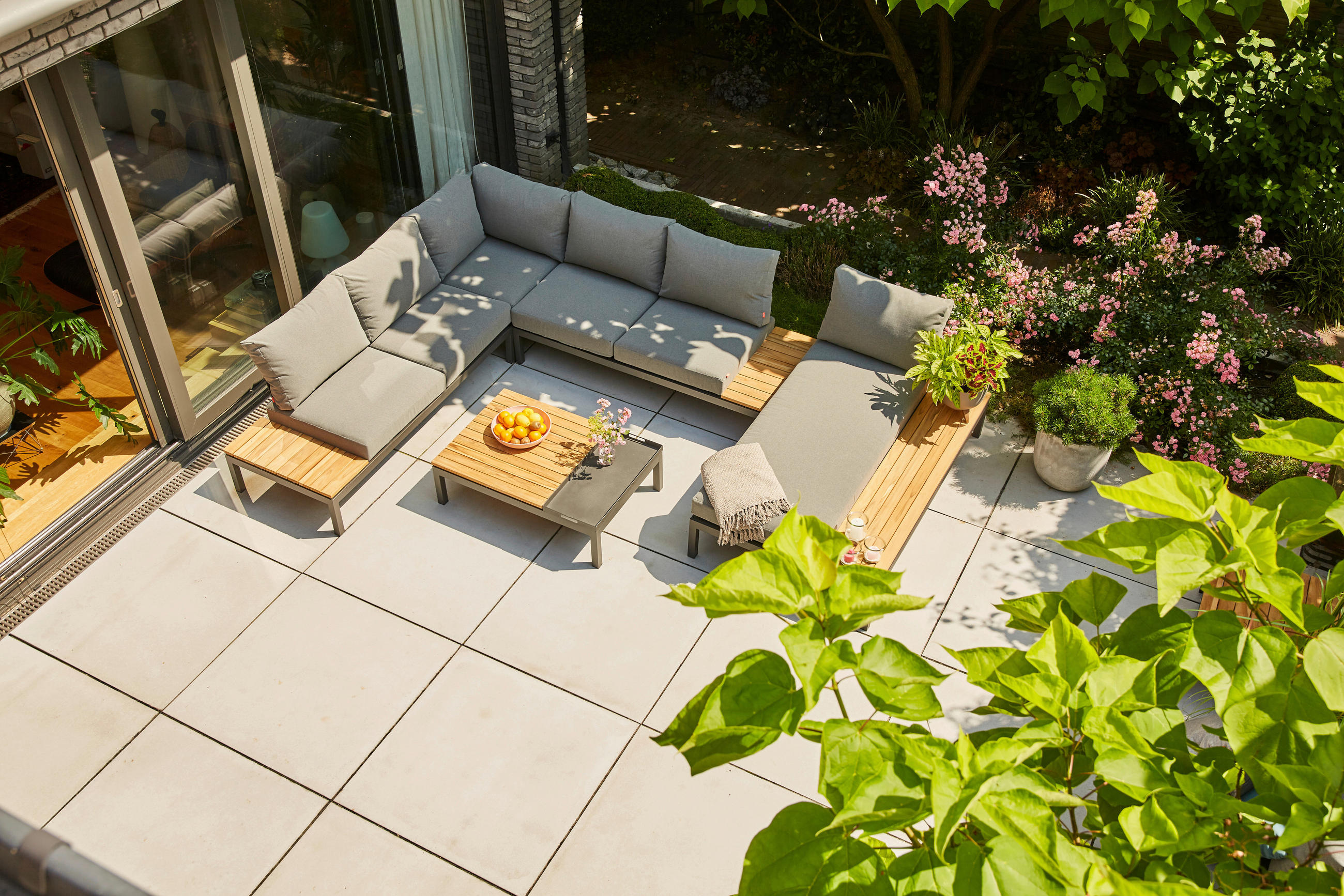 LOUNGEGARNITUR 18-teilig   Teakholz massiv Aluminium  - Anthrazit/Grau, KONVENTIONELL, Holz/Textil - Siena Garden