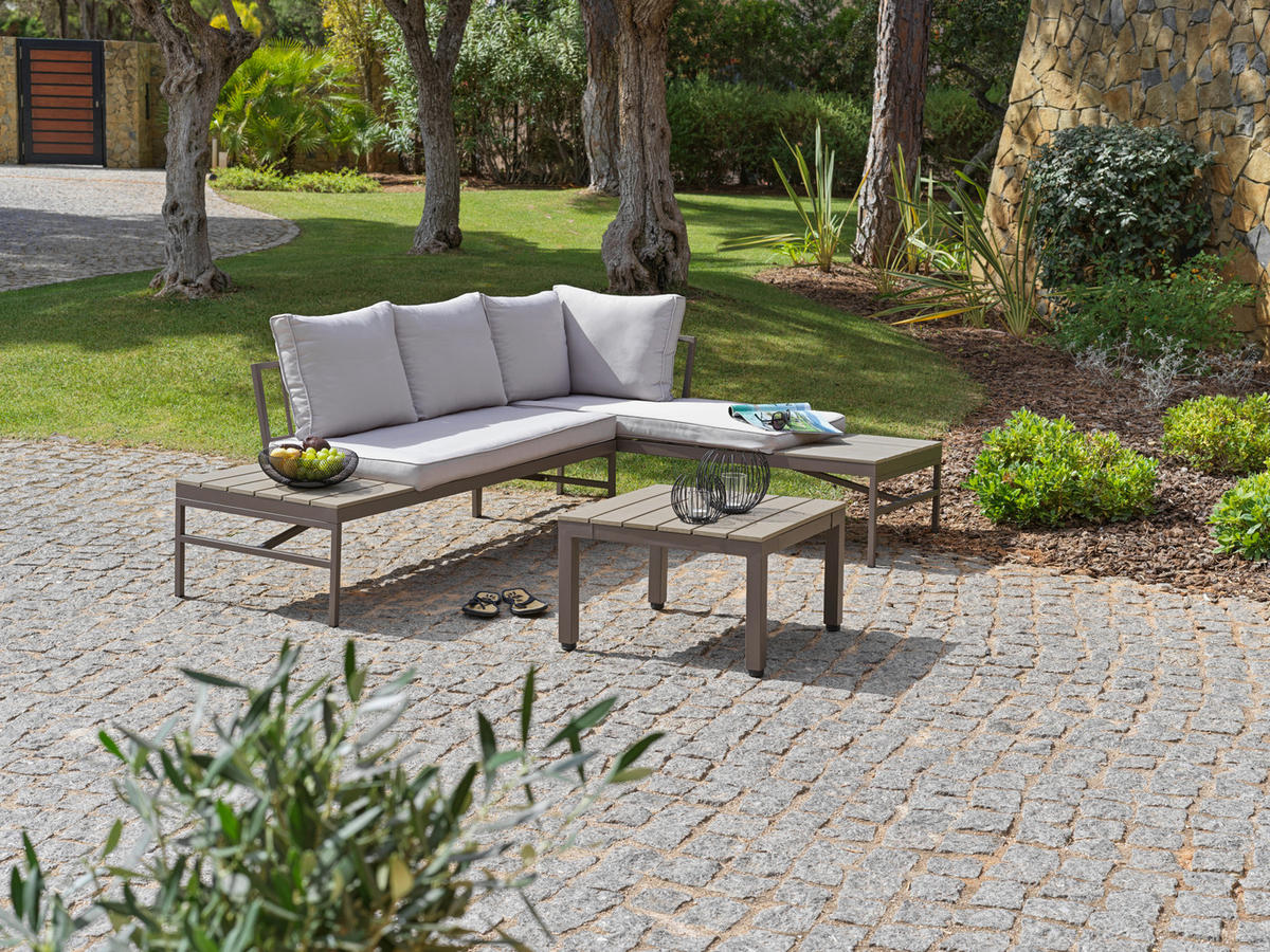 LOUNGEGARNITUR  215/154,5 cm  Stahl  - Braun/Grau, MODERN, Kunststoff/Textil (215/154,5cm) - Luca Bessoni