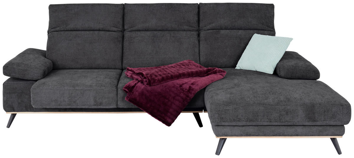ECKSOFA in Struktur Graphitfarben  - Schwarz/Graphitfarben, Modern, Textil/Metall (283/194cm) - MID.YOU