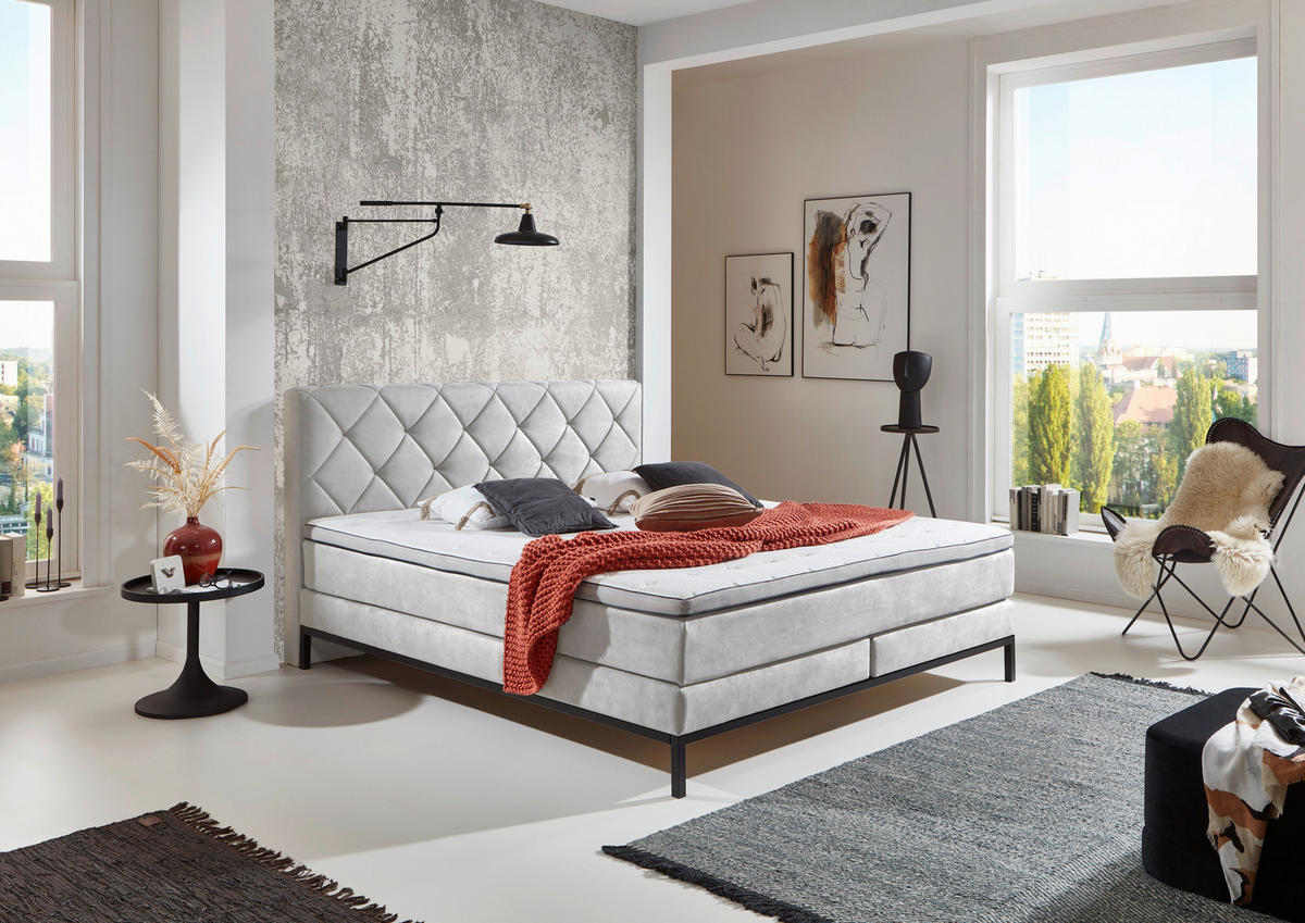 BOXSPRINGBETT 140/200 cm  in Silberfarben  - Silberfarben/Schwarz, Konventionell, Textil/Metall (140/200cm) - Carryhome