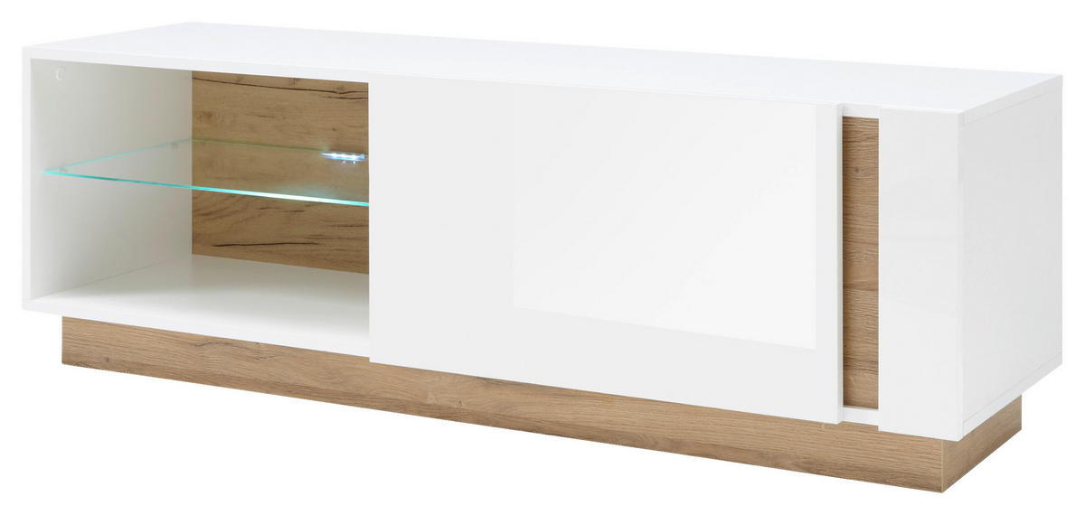 LOWBOARD  in 138/46/40 cm  - Eichefarben/Weiß, Design, Glas/Holzwerkstoff (138/46/40cm) - MID.YOU