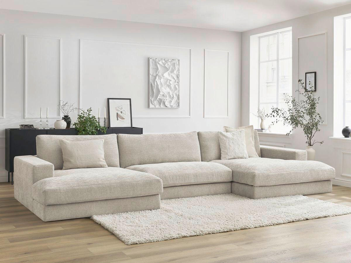 WOHNLANDSCHAFT LEONARD Beige Struktur  - Beige/Schwarz, MODERN, Kunststoff/Textil (159/404/159cm)