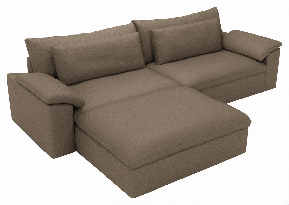 ECKSOFA Flachgewebe Hellbraun  - Hellbraun/Schwarz, Modern, Kunststoff/Textil (198/306cm) - Carryhome