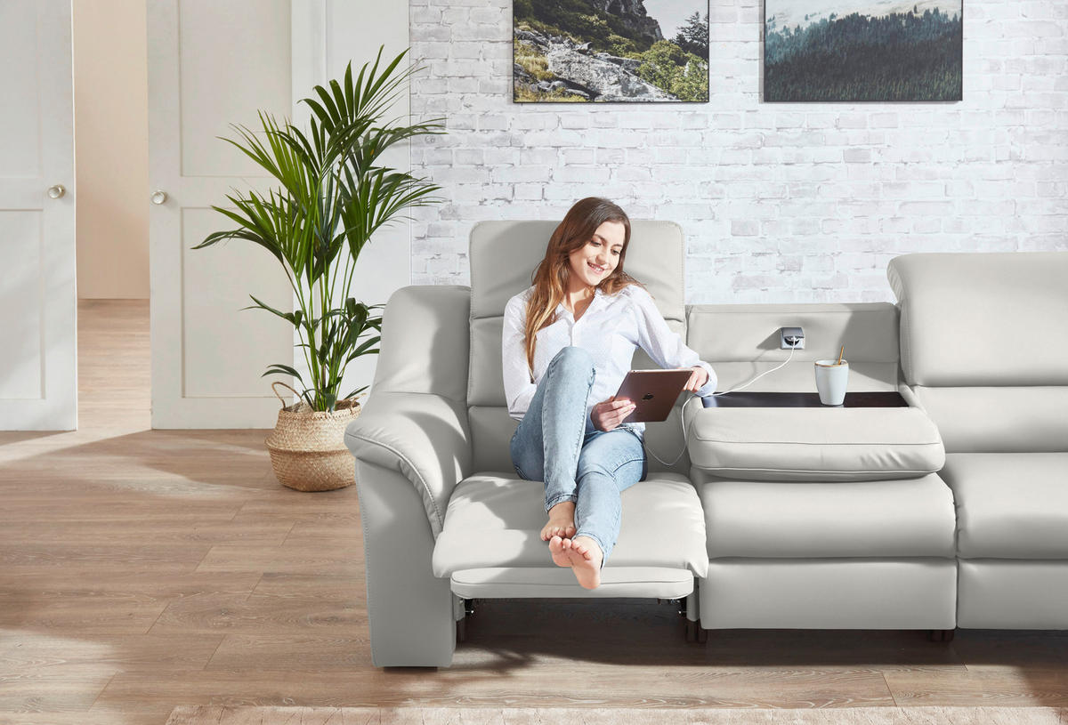 ECKSOFA  in Echtleder Weiß  324/260 cm  - Chromfarben/Weiß, KONVENTIONELL, Leder/Kunststoff (324/260cm) - Cantus