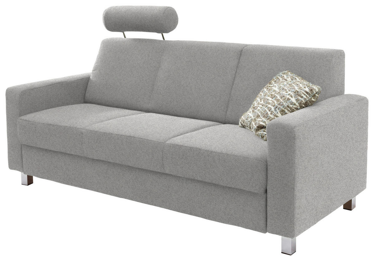 3-SITZER-SOFA in Flachgewebe Hellgrau  - Chromfarben/Hellgrau, Design, Textil/Metall (195/83/85cm) - Xora