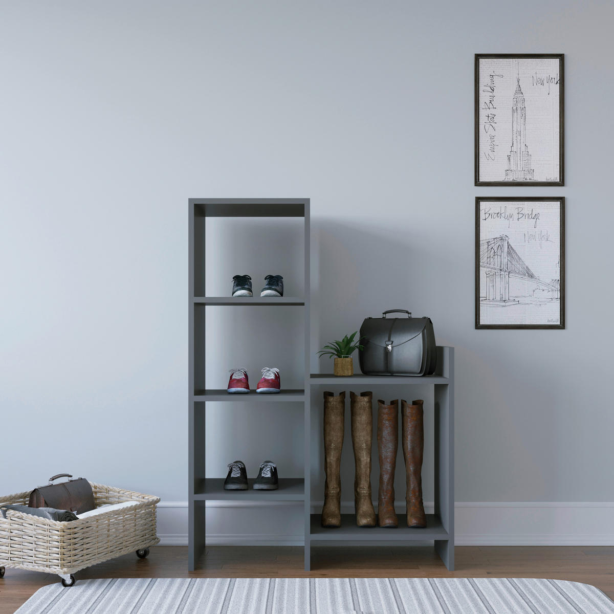 REGÁL NA TOPÁNKY, antracitová, 85,6/120/35,6 cm - antracitová, Design, kompozitné drevo (85,6/120/35,6cm) - Livetastic