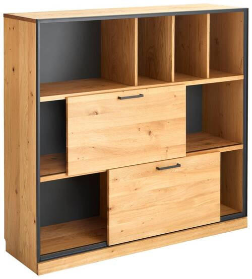 AKTENREGAL Asteiche teilmassiv Graphitfarben, Eichefarben - Eichefarben/Anthrazit, Natur, Holz/Metall (128/122/40cm) - Linea Natura