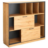 AKTENREGAL Asteiche teilmassiv Graphitfarben, Eichefarben  - Eichefarben/Anthrazit, Natur, Holz/Metall (128/122/40cm) - Linea Natura