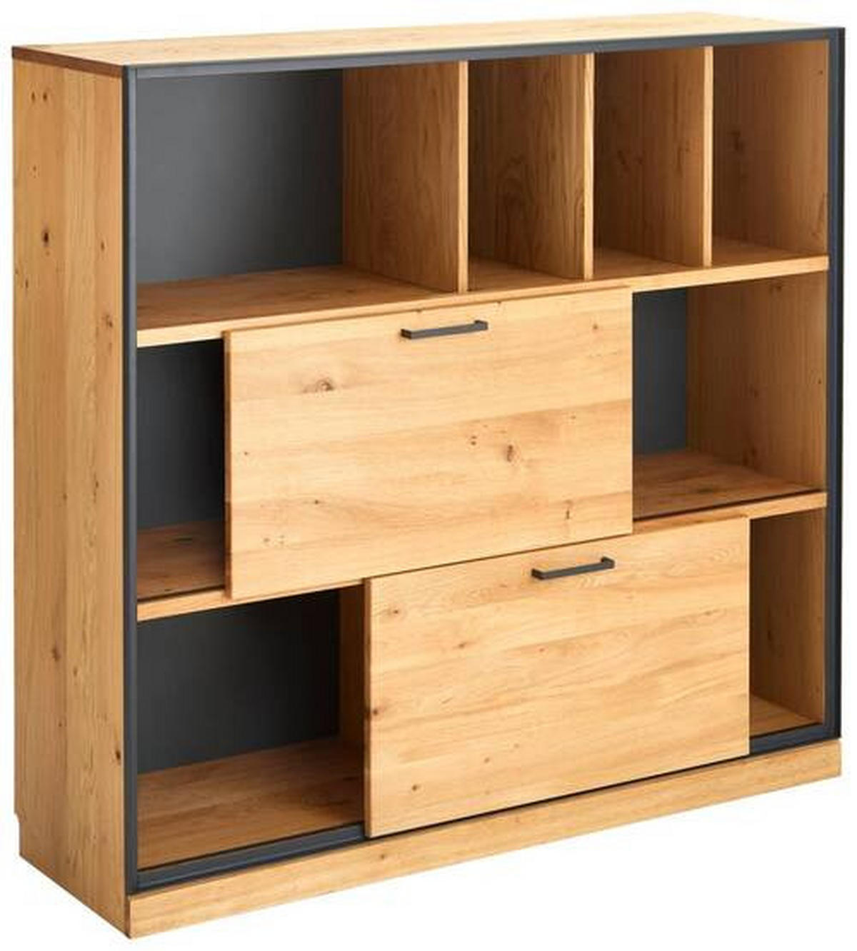 AKTENREGAL Asteiche teilmassiv Graphitfarben, Eichefarben  - Eichefarben/Anthrazit, Natur, Holz/Metall (128/122/40cm) - Linea Natura