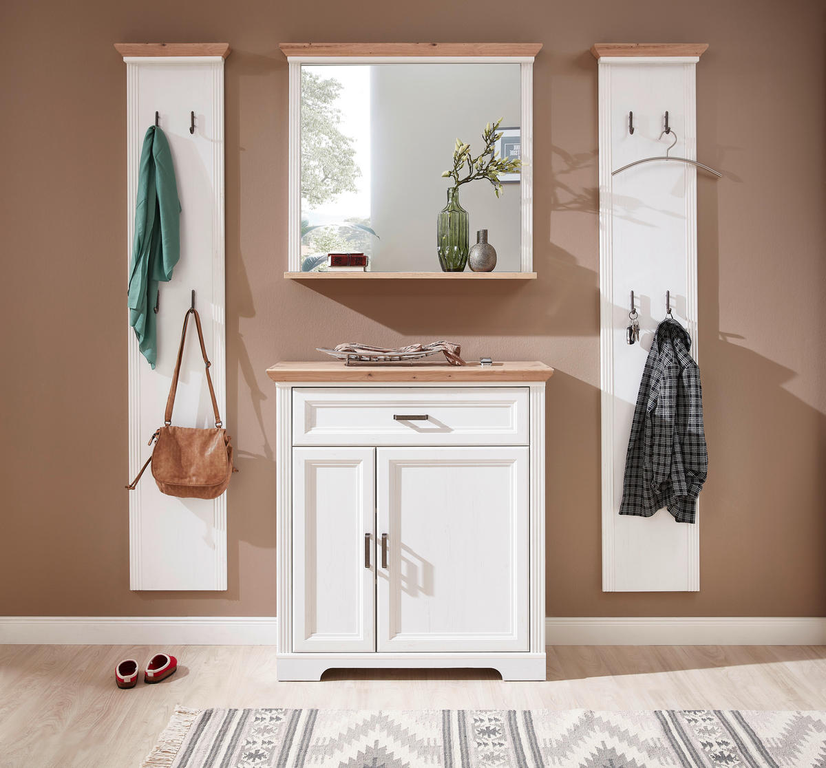 SCHUHSCHRANK Eichefarben, Pinienfarben  - Eichefarben/Grau, ROMANTIK / LANDHAUS, Holzwerkstoff/Metall (93/102/41cm) - Landscape