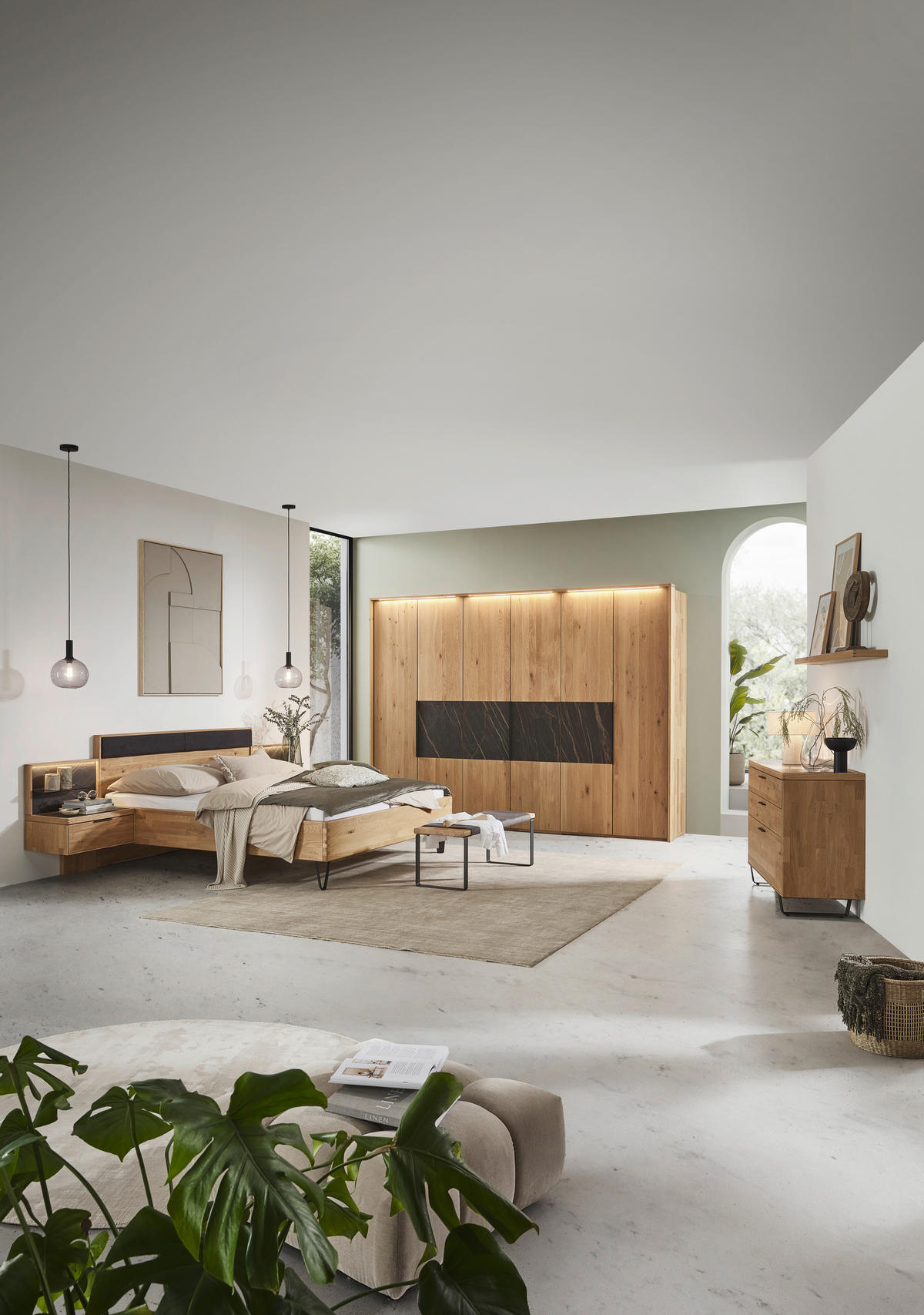 BETTANLAGE - Wildeiche/Schwarz, Design, Holz/Textil (180/200cm) - Valnatura
