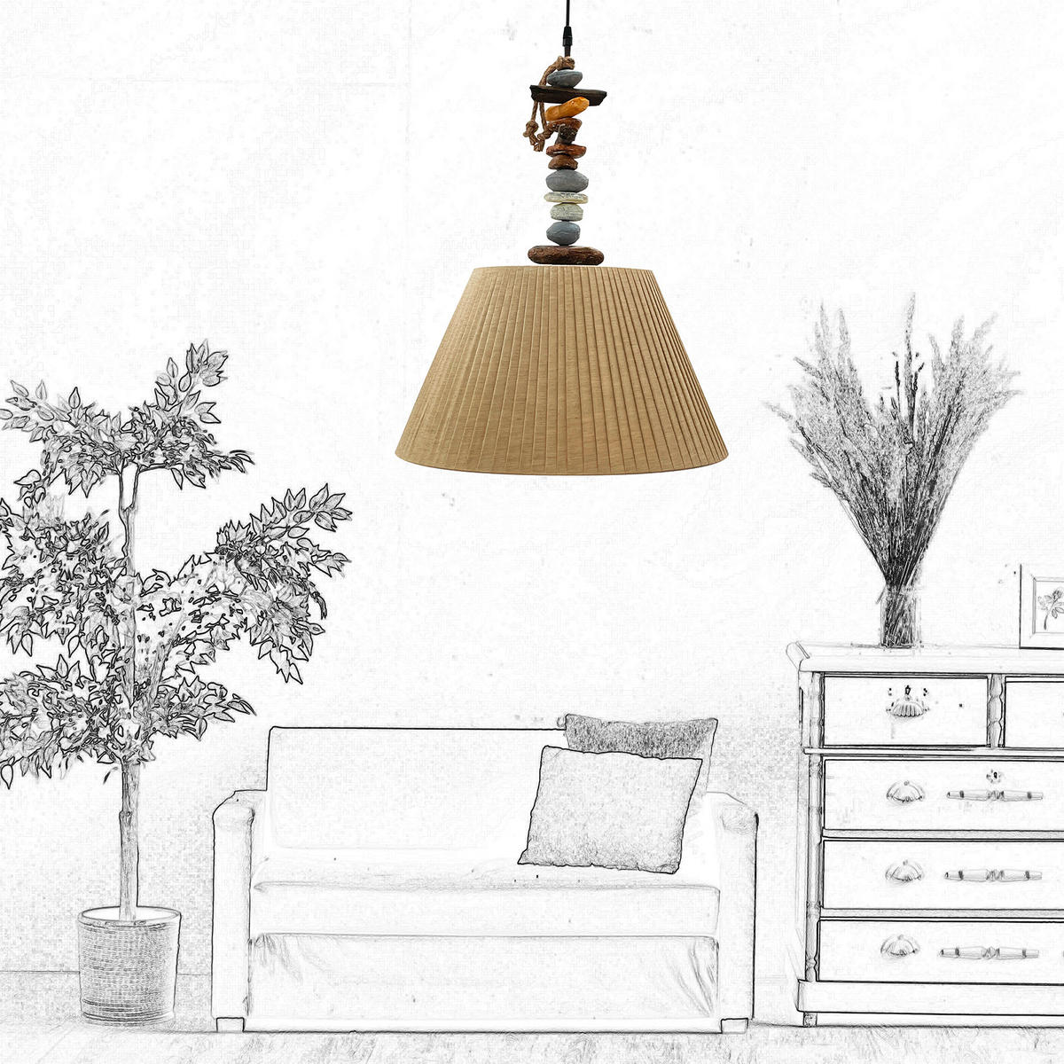 PENDELLEUCHTE 45/110 cm  - Hellbraun/Dunkelbraun, KONVENTIONELL, Kunststoff/Textil (45/110cm)