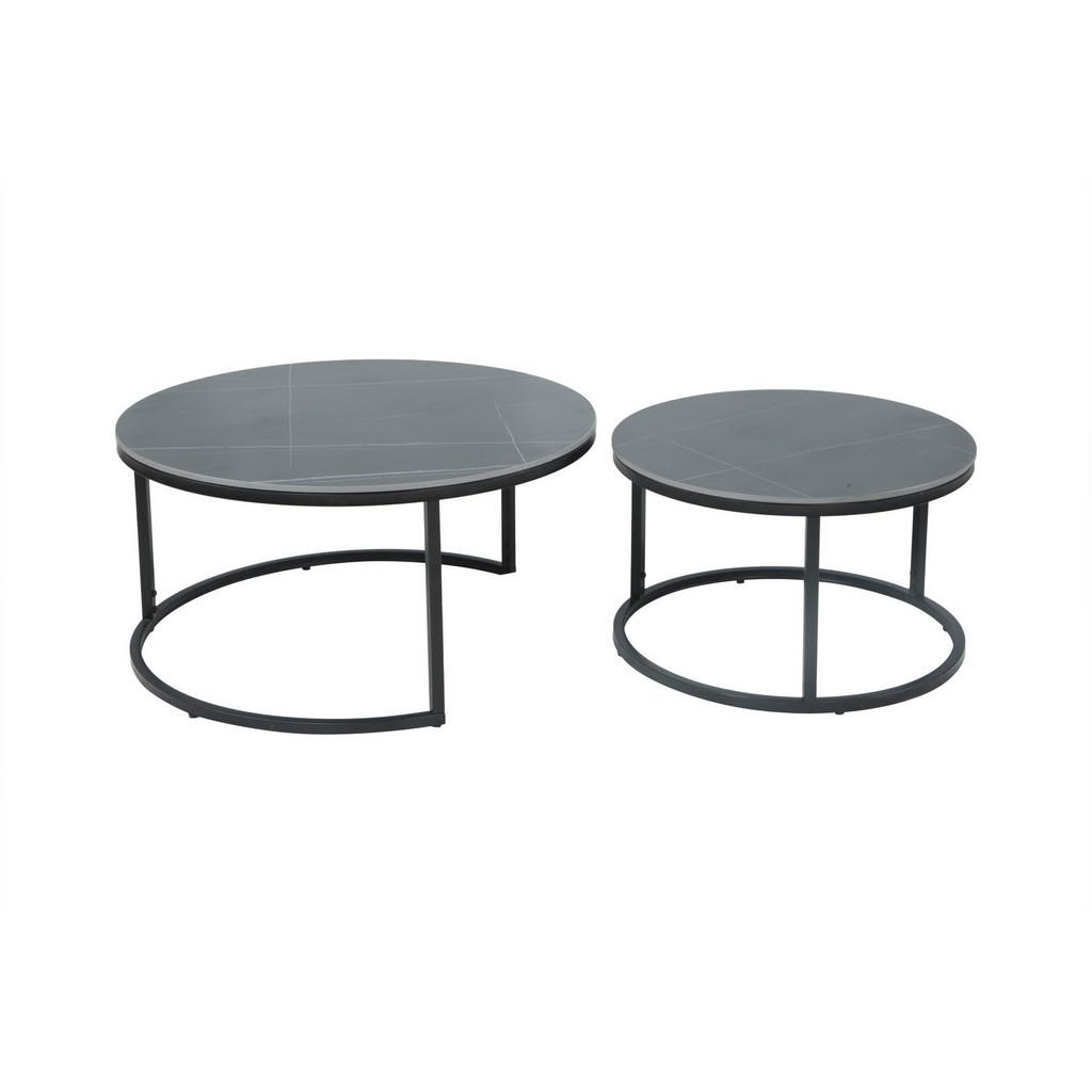 Thumbnail - Livetastic Couchtischset, Metall, Stein, 2-teilig, Marmoroptik, C-Form, 60 cm, einfacher Aufbau, Wohnzimmer, Wohnzimmert...