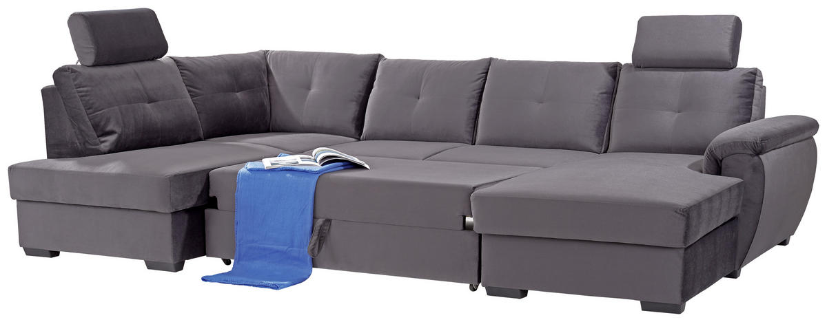 WOHNLANDSCHAFT in Velours Dunkelgrau  - Weiss/Dunkelgrau, Konventionell, Kunststoff/Textil (184/325/168cm) - Livetastic