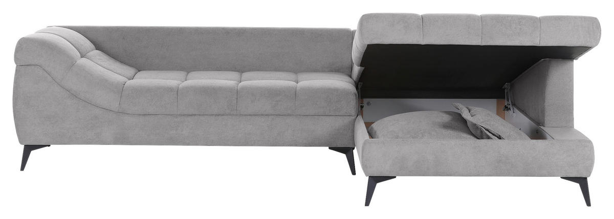 ECKSOFA Hellgrau Flachgewebe  - Hellgrau/Schwarz, Design, Textil/Metall (307/224cm) - Stylife