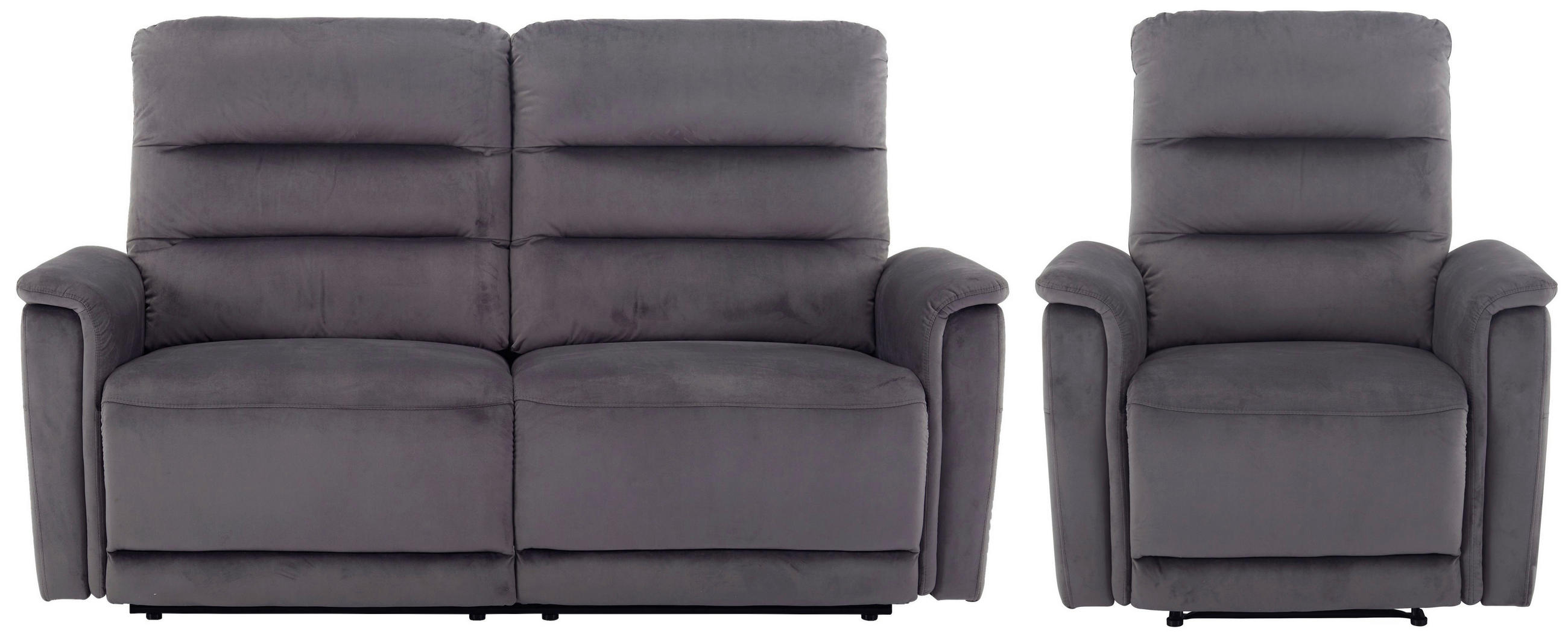 SITZGARNITUR in Velours Grau  - Schwarz/Grau, Konventionell, Textil/Metall - P & B