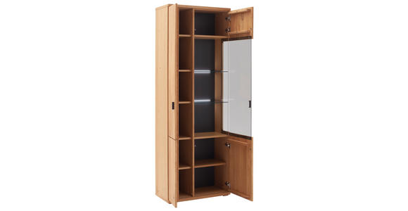 VITRINE  in furniert, massiv Wildeiche Wildeiche - Wildeiche/Anthrazit, Natur, Glas/Holz (75/209/37cm) - Linea Natura