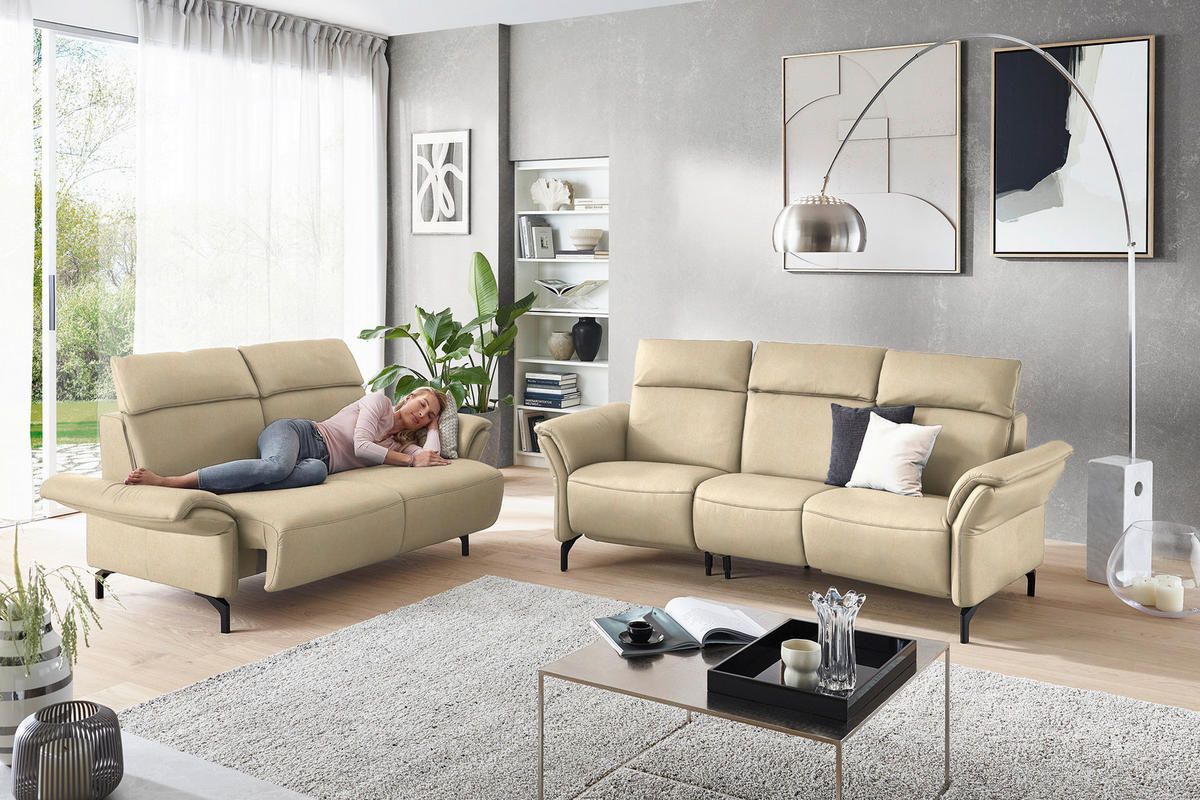 2-SITZER-SOFA in Mikrofaser Ecru  - Ecru/Schwarz, Konventionell, Textil/Metall (178/103/92cm) - Dieter Knoll
