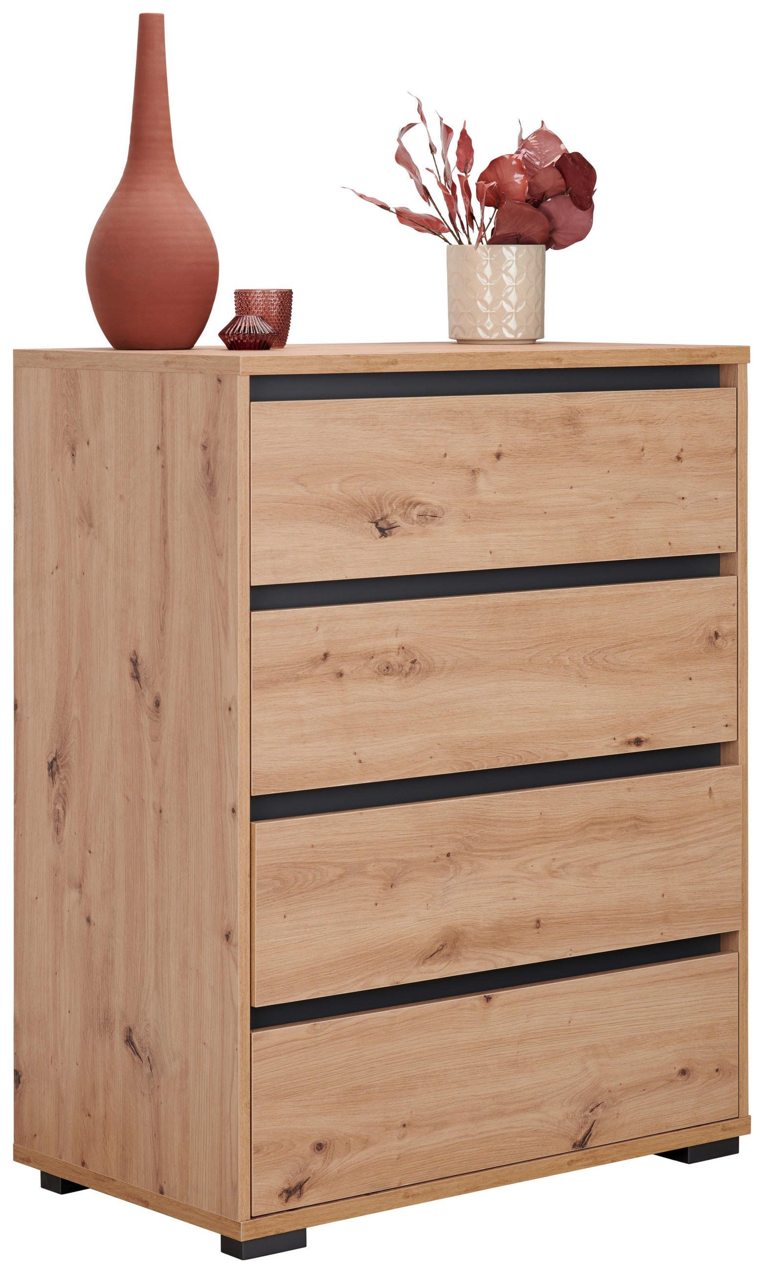 KOMMODE , 80/103/48 cm, 4 Schublade(n)  - Eichefarben/Anthrazit, Design, Holzwerkstoff/Kunststoff (80/103/48cm) - Carryhome