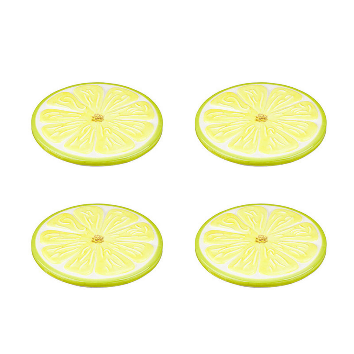 UNTERSETZER Textil, Keramik Webstoff Braun, Gelb, Grün, Weiß 10 cm  - Gelb/Braun, LIFESTYLE, Keramik/Textil (10cm)