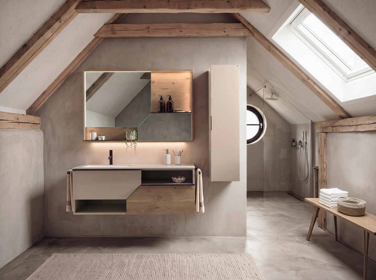 WASCHTISCHKOMBI 128,4 cm  - Taupe/Eichefarben, LIFESTYLE, Holz/Keramik (128,4cm) - Voglauer
