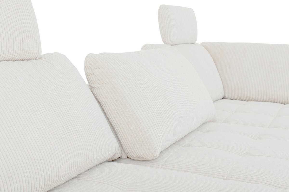 ECKSOFA in Cord, Velours Creme, Naturfarben  - Creme/Schwarz, Design, Textil/Metall (291/197cm) - Beldomo Style