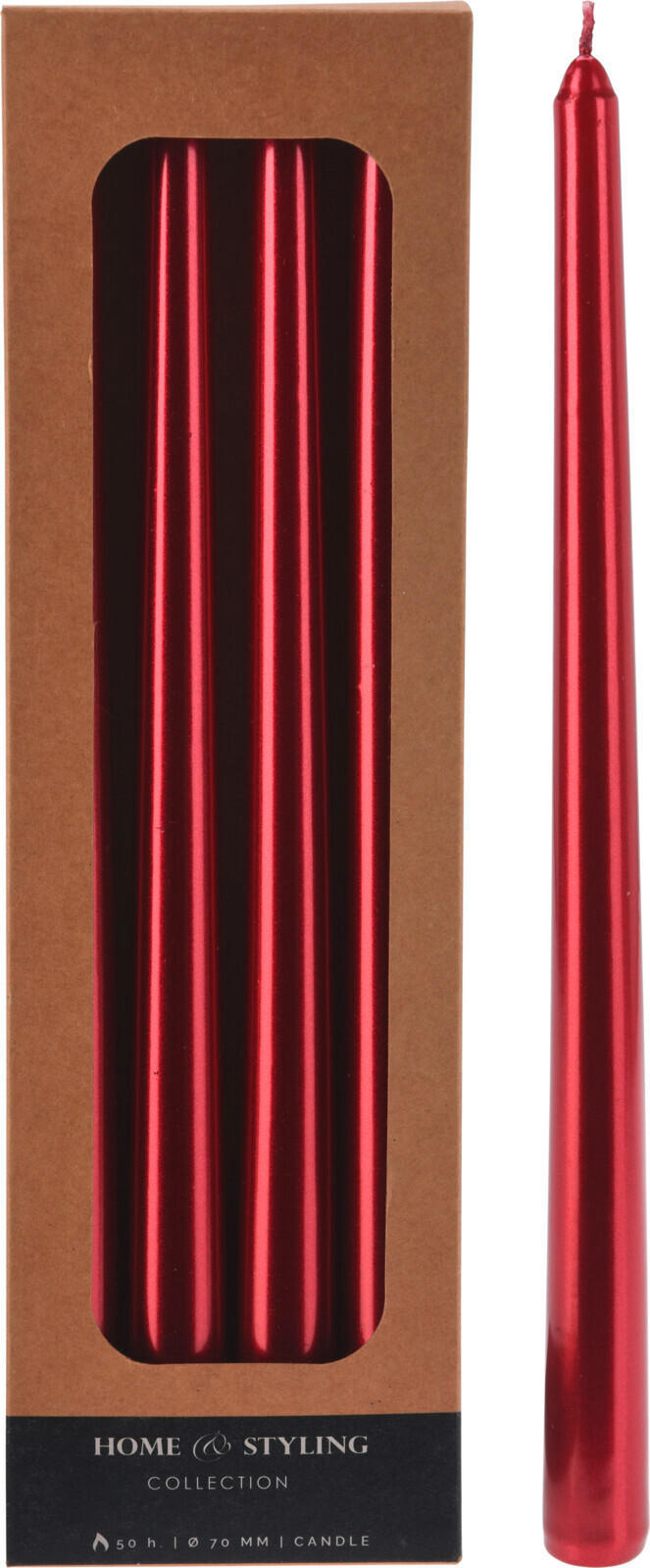 SADA DLOUHÝCH SVÍČEK - červená, Basics, přírodní materiály (9,4/2,6/30,6cm)