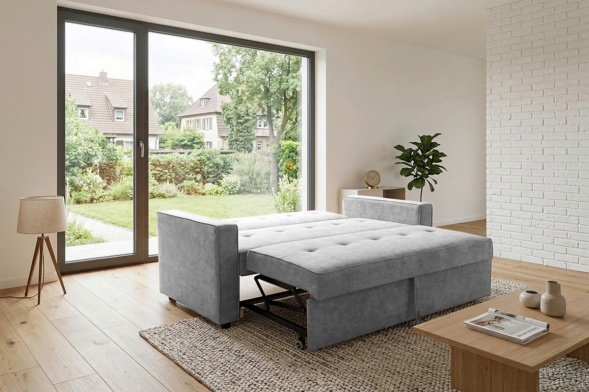 SCHLAFSOFA Flachgewebe Grau  - Grau, Trend, Textil (162/90/89cm) - Livetastic